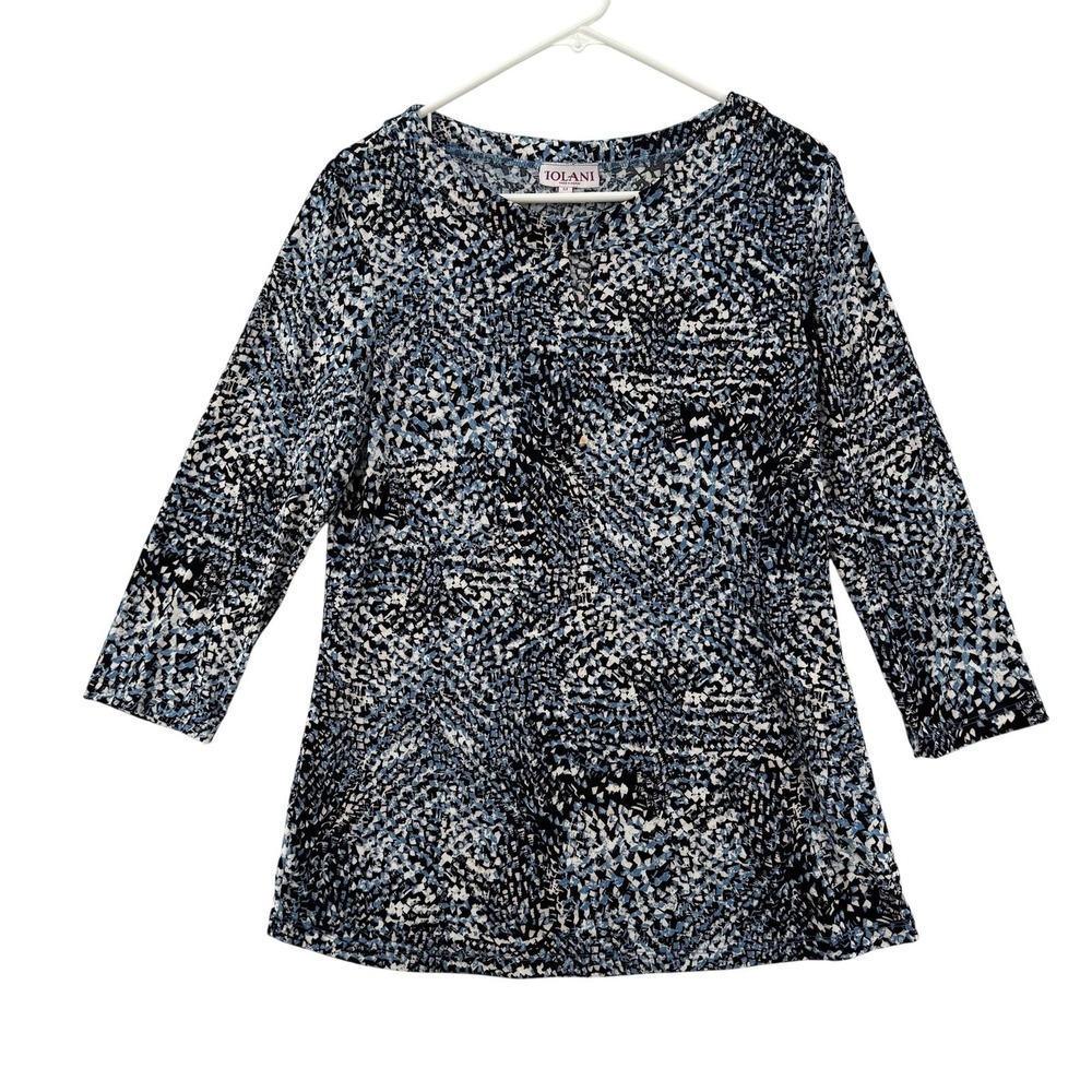 Iolani Hawaii Top Womens Medium Abstract Print 3/4 Sleeve Tunic Hawaiian‎ USA
